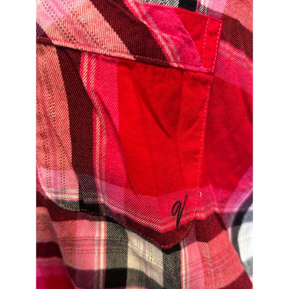 Victoria's Secret flannel pajama set pink black plaid shorts & button top Sz L - Picture 3 of 10